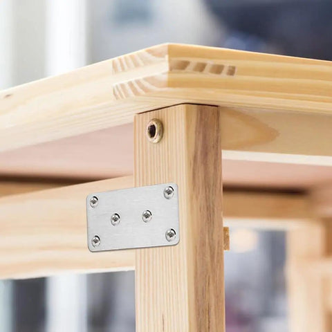 Beefy Heavy Duty Wood Brackets Set 10pcs Stainless Steel Flat Mending Plates 80x40x1.75mm attached to wooden table