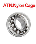 Top Shelf Double Row Self Aligning Ball Bearings 1304 20mm X 52mm X 15mm High Carbon Chrome Steel Nylon Cage close-up.