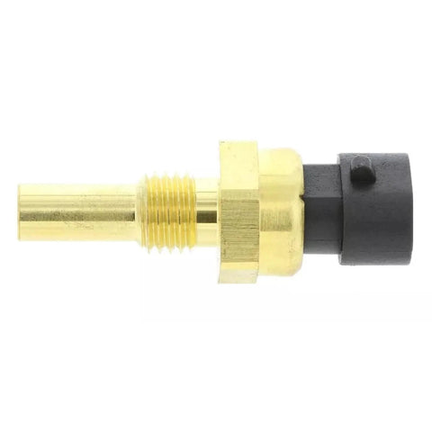 Side view: Engine coolant temperature sensor with brass body, threaded end and black plastic connector