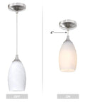 3 Pack Indoor Mini Hanging Kitchen Island Pendant Lights with 4.75 Inch Frosted Glass Shade in Brushed Nickel Finish, off and on view