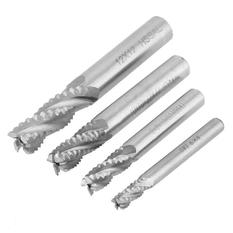 Roughing End Mills Set Of 4 High Speed Steel Milling Cutters For CNC Router Bits With Four Flutes Ideal For Slot Milling Hole Cutting Finishing