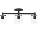 3 Light Semi Flush Mount Ceiling Light With Glass Shade For Hallway Loft Kitchen And Bar, Industrial Pendant Fixture, front view
