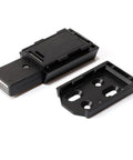 Push To Open Cabinet Catch With 25 Lbs Magnetic Hold, Spring Loaded Door Latch components, disassembled on white surface