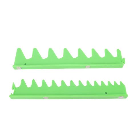 Two green Magnetic Wrench Rail Sets and Holder Racks for 20 tools, showing durable plastic storage for toolbox drawer use.