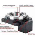 Detailed view of Rock Solid CNC Hollow Rotary Platform 4 Axis 5 Axis Indexer showing gear and sensor installation holes.