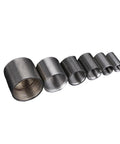 Stainless Steel BSPT Female Round Pipe Coupler Connector Set One Eighth To Four Inch For Water Lines Compatible With SS201 SS304 SS316 Fittings Multi Size Pipe Fitting Adapter displayed in various sizes.