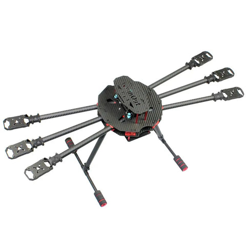 650mm Folding Carbon Fiber FPV Drone Frame Kit With Six Foldable Arms, Landing Gear Skid, 3K Pure Carbon Tubes, CNC Machined Quad Frame