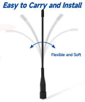 6 Inch Dual Band VHF UHF Antenna for Handheld Ham Radios, SMA Female Connector, Flexible 2 Pack, showing flexibility angle