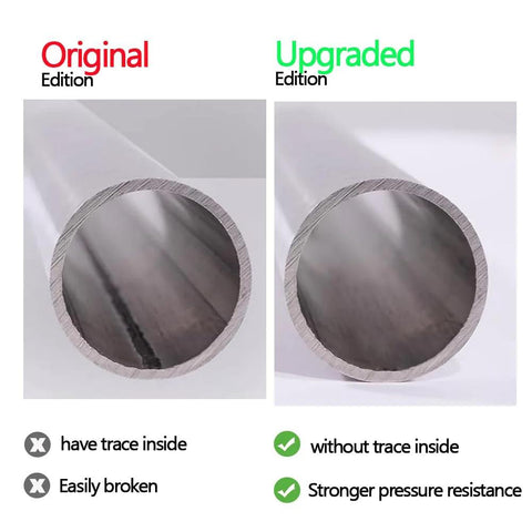 Comparison of original and upgraded thick-walled 304 stainless steel tube showing improved features like no trace inside and stronger pressure resistance.