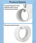 Pro Grade Welding Fume Extraction Arm Paired With 75Mm Flexible Exhaust Hose And White Round Hood for integrated valve and flexible hose details.