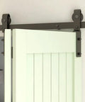 Bi Folding Sliding Barn Door Hardware Kit For Two Doors, Space Saver With Quiet Glide, black J shape rollers on 40 inch track