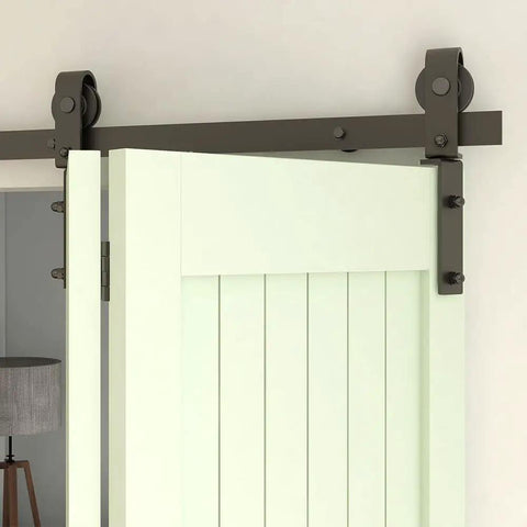 Bi Folding Sliding Barn Door Hardware Kit For Two Doors, Space Saving And Whisper Quiet, Heavy Duty Black Rails View