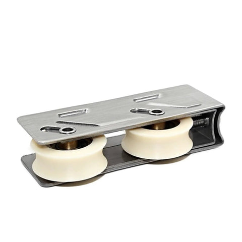Top Tier Stainless Steel Double Wheel Sliding Door Pulley Featuring Heavy Duty Bearing Rollers That Deliver Slick Glide Action For Kitchen Windows And Knockout Home Hardware Upgrades One Piece close-up view showing smooth rollers.