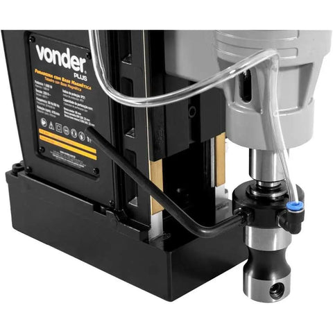 Close-up of Heavy Duty Magnetic Base Drill Press Rock Solid Shop Workhorse Two Twenty Volt Portable Core Boring Rig.