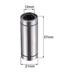 Bulletproof 12mm Linear Motion Ball Bearing Bushing LM12LUU Extra Long 57mm chromium steel bushing showing dimensions for CNC use.