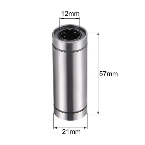 Bulletproof 12mm Linear Motion Ball Bearing Bushing LM12LUU Extra Long 57mm chromium steel bushing showing dimensions for CNC use.
