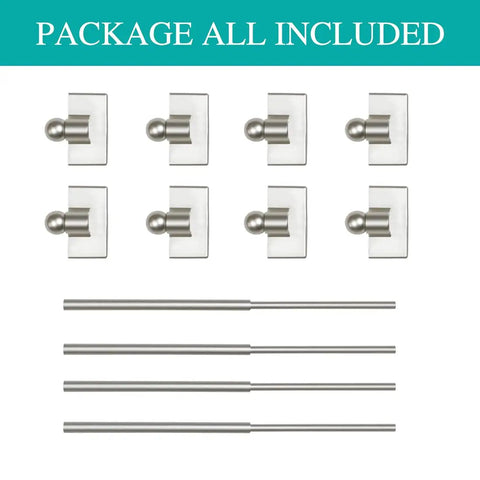 4 Pack Magnetic Curtain Rods For Metal Doors And Appliances Adjustable From 16 To 28 Inches Half Inch Diameter Nickel Finish Versatile Cafe Curtain Rods For Windows Cabinets Refrigerators And More Easy No Drill Install showing rods and magnetic holders