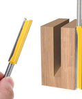 Two Piece Extra Long Straight Router Bit Set With One Quarter Inch Shank, Double Flute Grooving Bits For Trimming And Milling, installed in wood