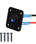 Blue Round LED Toggle Switch Panel 12V 20A SPST On Off Marine Grade Control For Boats RVs Campers Trailers Buses Yachts And Other Mobile Vehicles For Marine Electrical Systems And Recreational Vehicle Setups Dockside Ready black panel with blue LED, wires, screws