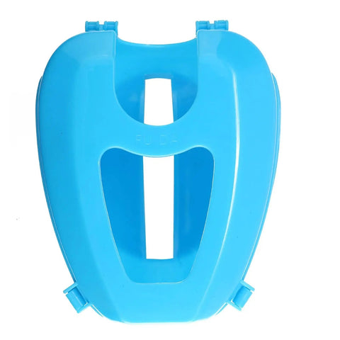 Durable Plastic Pigeon Holder For Feeding And Meds, Fixed Mount Bird Fixer Rack, close-up of blue plastic holder.