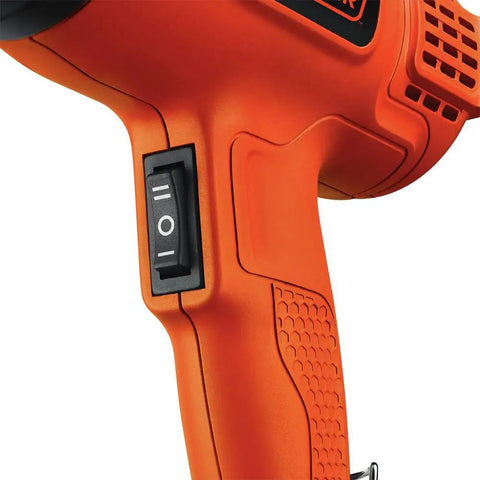 Close-up of switch on corded heat gun for crafts or DIY projects with dual temperature settings up to 1000°F and 1350W power.