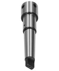 Weldon shank adapter sleeve for MT3 Morse taper; silver metal drill extension with two black collars.
