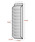 Over The Door 10 Tier White Hanging Shoe Organizer With Deep Pockets Holds 20 To 30 Pairs For Sneakers And Boots Durable Nonwoven Fabric Door Storage Solution, dimensions labeled