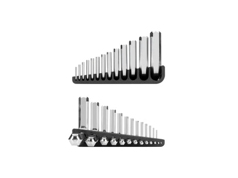 13-piece Ball End Hex Key Set with chamfered ends and longer leverage displayed in holder for off-center access