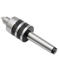MT2 lathe live center with knurled grip and pointed tip (side view)