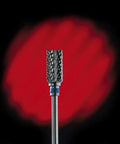 Top Shelf Swiss Carbide Flat Barrel Rotary File Bit 3/32 Inch Coarse Grit with a textured cutting surface in focus.
