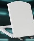 Built Different Square Bathroom Seat With Super Chill Soft Close Hinges and No Mess Quick Install Setup that Fits Standard Toilets in Clean White Urea Resin.