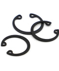 Rock Solid Black Internal Retaining Rings And C Clips M8 Through M50 Shaft Circlips, carbon steel clips on white background.