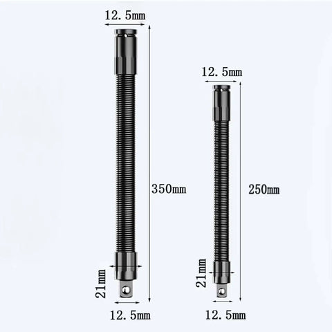 One Half Inch Flexible Shaft Extension For Tight Spots, 360 Degree Flex Reach Socket Ratchet Wrench Connecting Rod, lengths 250mm and 350mm