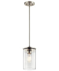 Brushed Nickel Mini Pendant Light With Clear Glass Shade For Kitchen Island Or Sink 1 Light Contemporary Pendant Over Dining Area