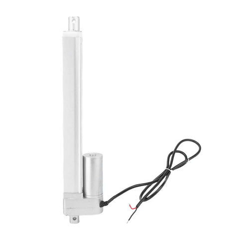 Heavy Duty Electric Linear Actuator With Quiet Limit Switch For Tripod And Projector Lift, Featuring Durable Aluminum Build, 1500n Force, And Smooth Silent Motion Control For Home Or Pro Setup, showing a side view of actuator with wiring.