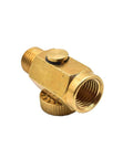 Inline Bleed Valve 1/4 Inch MPT to 1/4 Inch FPT All Brass Construction Adjustable Knurled Handle shown at angle