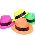 Neon Fedora Party Hats And Sunglasses Set For 80s Gangster Theme, Glow Party Accessories, 24 Pc Neon Party Favors, Plastic Fedoras