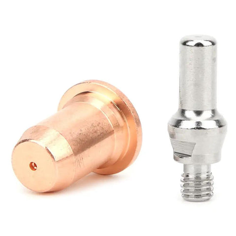 Pro Plasma Torch Consumables Kit featuring red copper electrode and metallic nozzle for efficient cutting.
