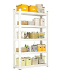 Heavy Duty 5 Tier Adjustable Metal Wire Shelving Unit Delivers Boss Level 200 Pound Shelf Load For Garage Kitchen Warehouse And Basement with storage bins and baskets.
