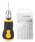 Tiny But Mighty 10 Pc Micro Mini Hand Drill Bits Set Portable Precision Bits For Wood Plastic Jewelry DIY Projects Model Making And Manual Crafting With Short Non Slip Handle For Easy One Hand Use, hand drill and case