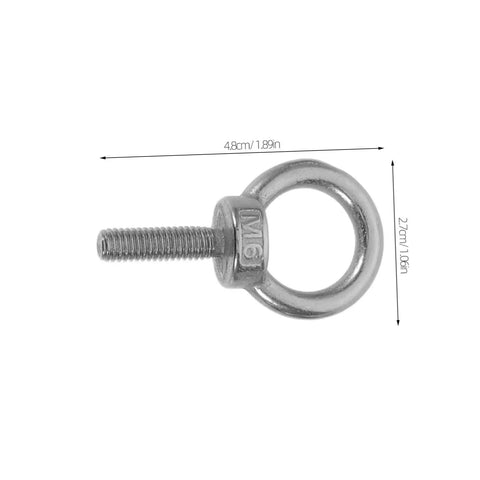 Heavy Duty M6x20 Stainless Steel Eye Bolts Eyebolt With Heavy Threads For Deep Structures And Thick Materials Flexible Concrete Hook Eye With Ring Holes Built To Last Industrial Grade Eyebolt Hardware For Hoisting And Rigging, side view with size markers