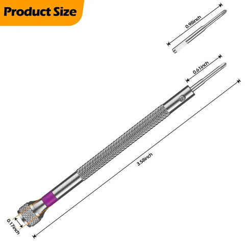 Detailed dimensions of one screwdriver from the Eight Piece Micro Precision Screwdriver Set With 0.6 To 1.6mm Tips And Eight Spare Blades For Watches Eyeglasses Jewelry And Electronics Repair A Handy Pocket Tool Kit For Quick Fixes.