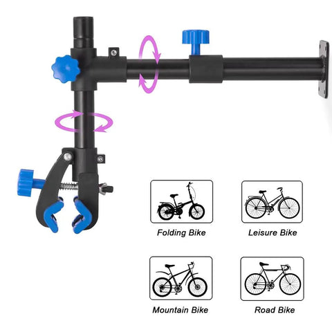 Wall Mount Bike Repair Stand With Telescoping Height From 18.9 to 27.2 Inches, 360 Degree Rotating Clamp For 16 to 29 Inch Bikes, Black