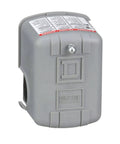 Air Pump Pressure Switch Built Tough For Industrial Use, 40-60 Psi Factory On Off, 1/4 Inch FNPT Port, gray NEMA 1 enclosure front view