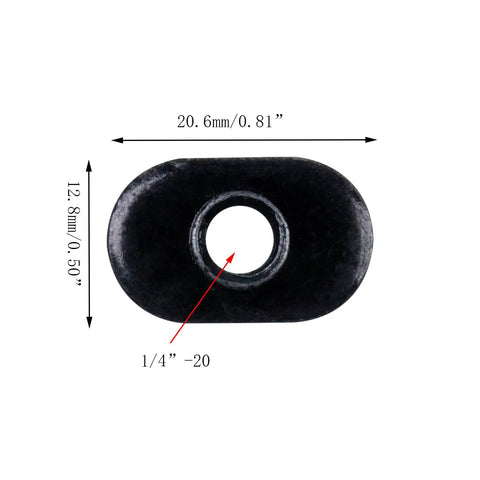 Front view of Budget Friendly Twenty Five Pack One Quarter Inch Twenty Threaded Centered Slide In Economy T Nuts with dimensions.
