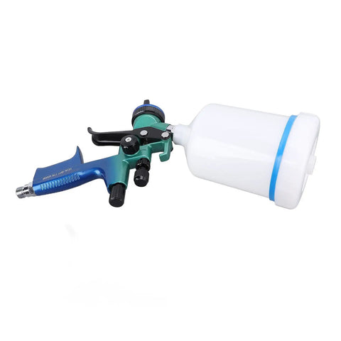 This Savage HVLP Spray Gun Slays On Cabinets And Cars With A 600ml Cup And 1.3mm Nozzle with a white reservoir.