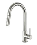 Modern Stainless Steel Kitchen Faucet With Pull Down Sprayer, Single Handle Brushed Nickel Deck Plate, Slick 304 Stainless Durability