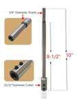 Ten Inch Alloy Steel Forstner Bit Extension Rod For 3/8 Inch Drills, 10" length with 3/8" shank and 25/32" collet for deep drilling.