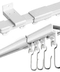 Heavy Duty Aluminum Curtain Track Set For Ceiling Or Wall Mount With Sliding Rail And Hooks, Adjustable 3ft To 9ft Length, Built To Handle Grommet Or Pleated Drape, RV Ceiling Track, white rail with hooks