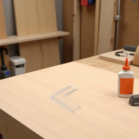 Eight Pack Silicone Window Corner Protectors for safety and injury prevention on a wooden table in a workshop setting